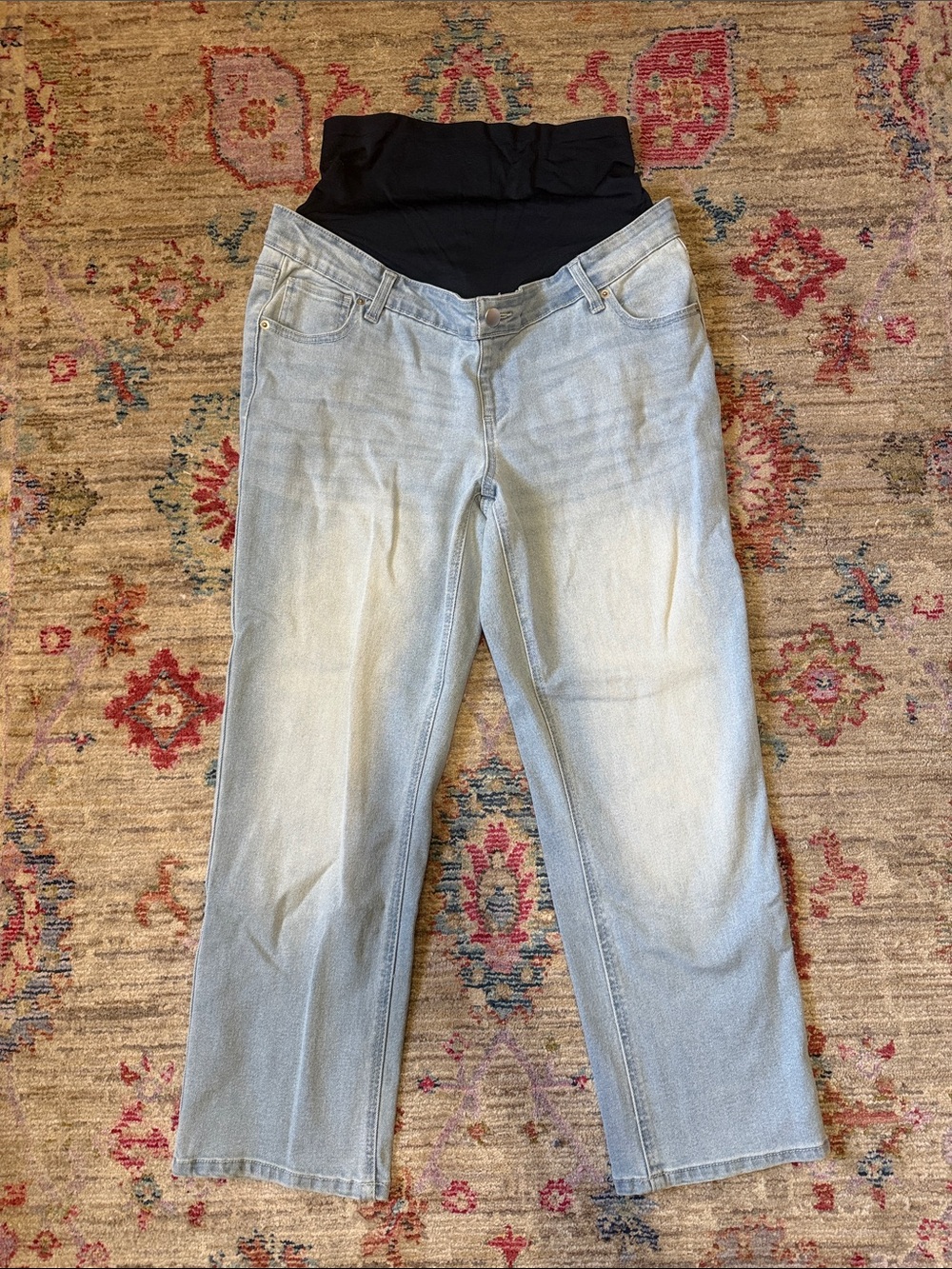 Time and Tru Light Blue Straight Leg Maternity Jeans with Black Panel
